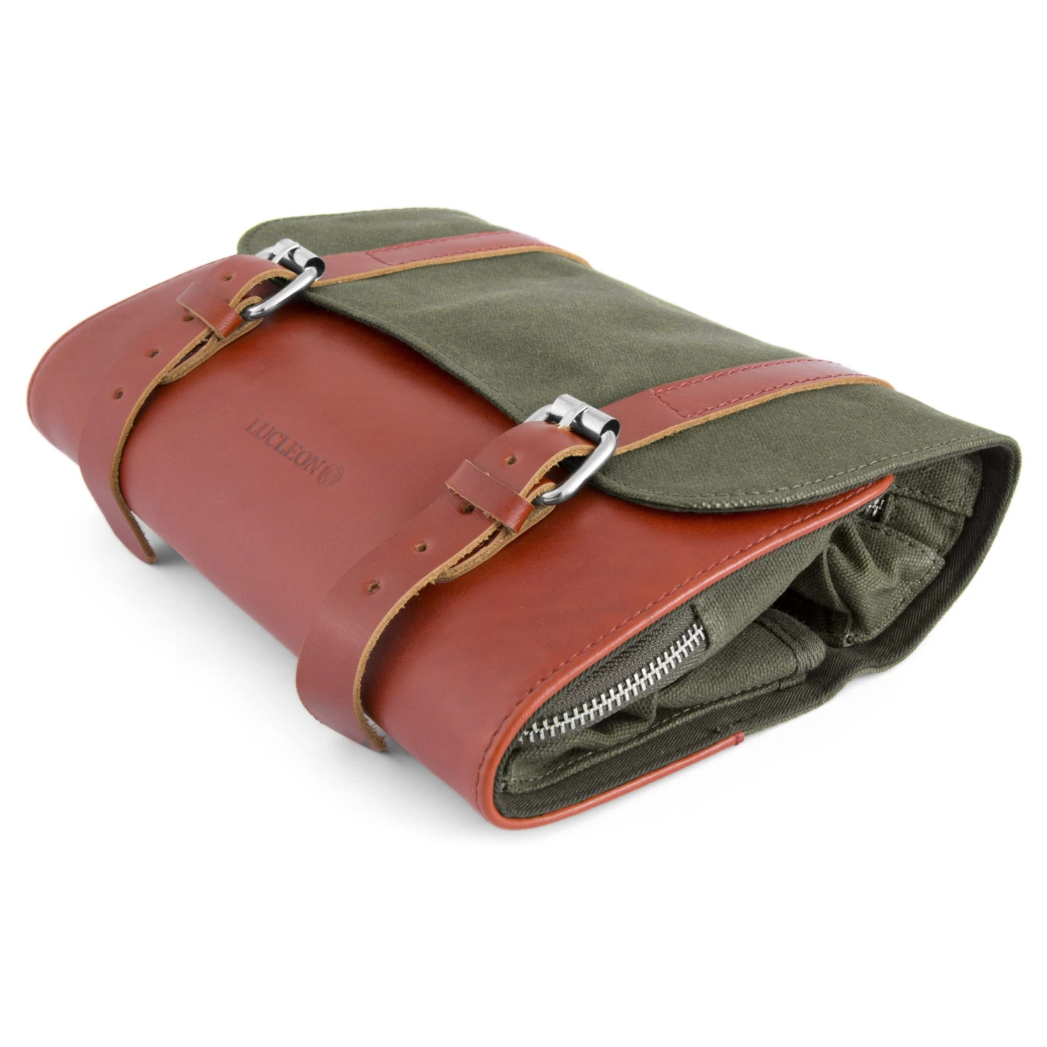 Olive Waxed Canvas Roll Out Wash Bag - Image 4