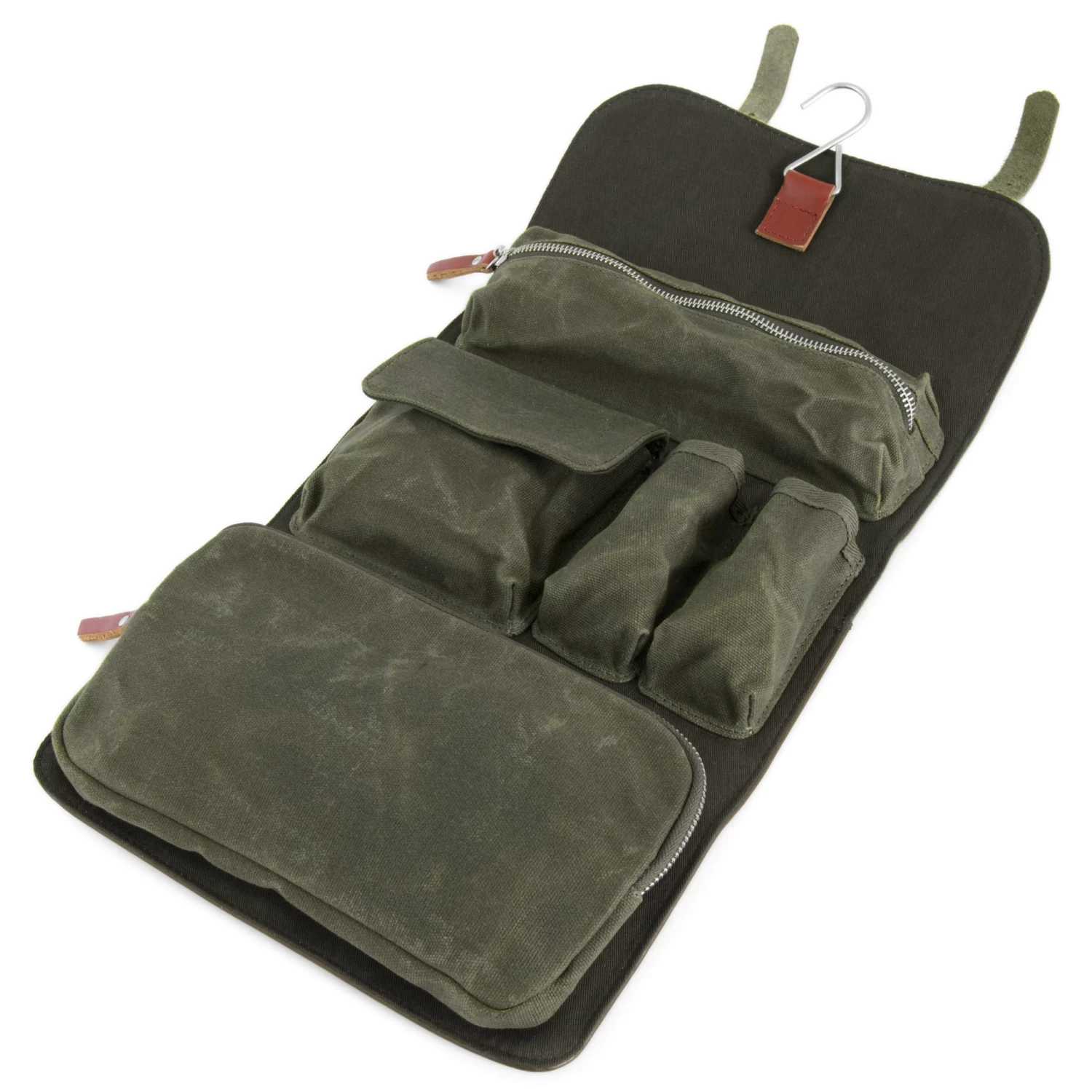 Olive Waxed Canvas Roll Out Wash Bag - Image 6