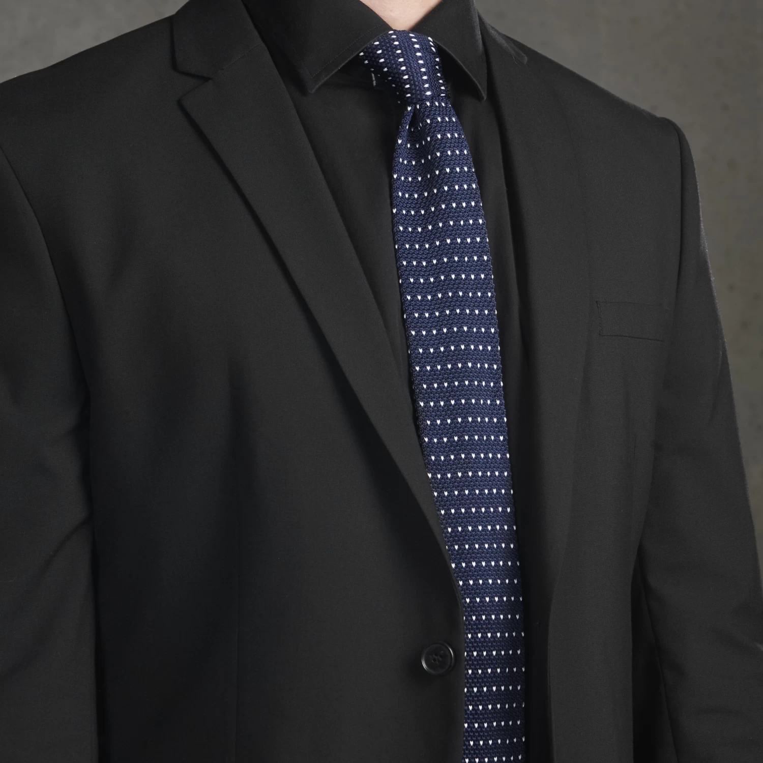 Navy Blue & White Dotted Polyester Knitted Tie - Image 3