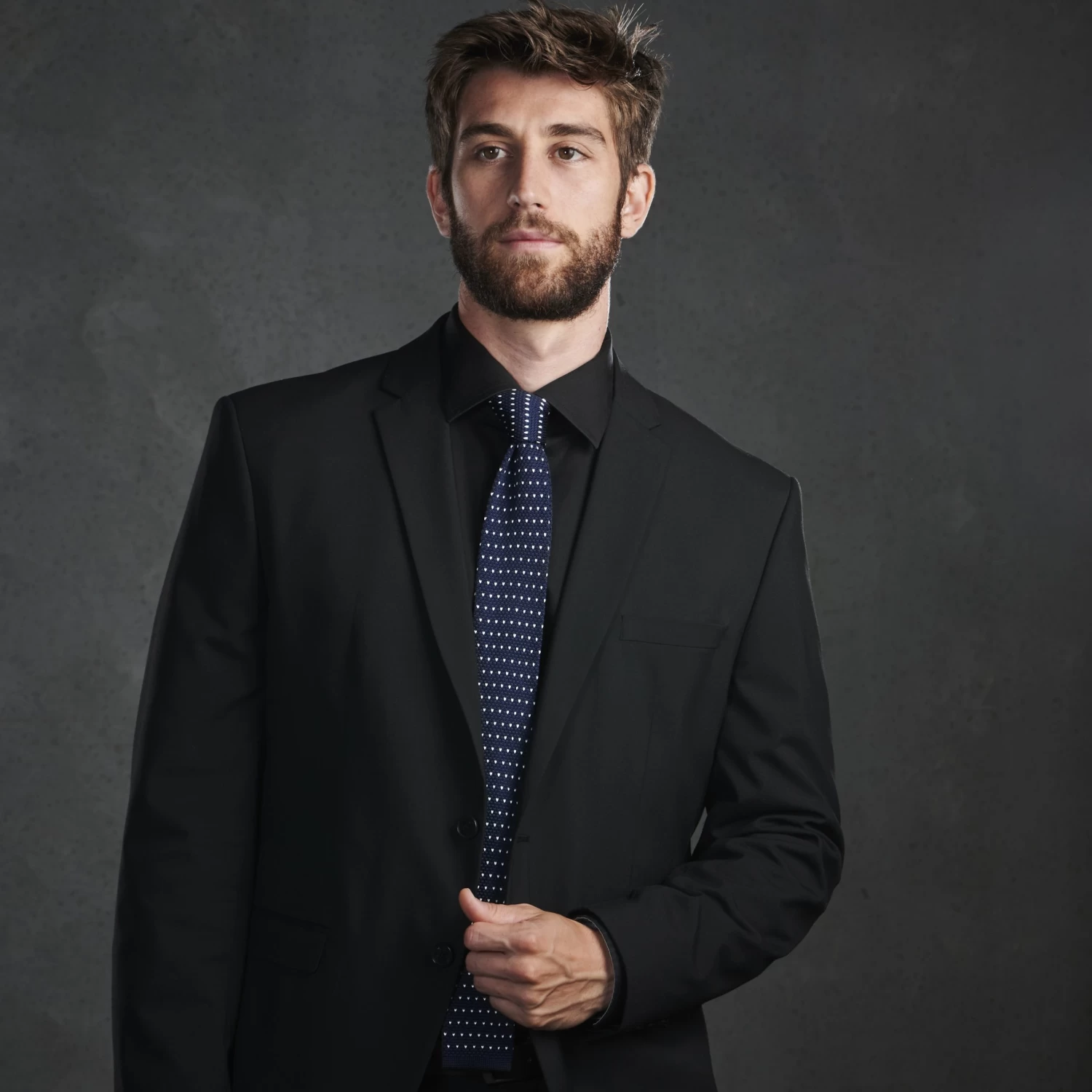 Navy Blue & White Dotted Polyester Knitted Tie - Image 4