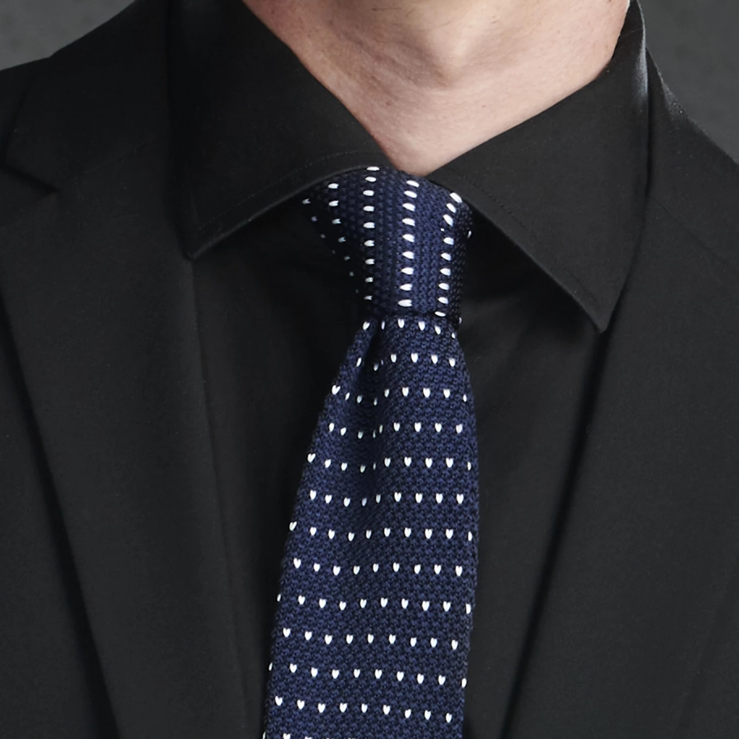 Navy Blue & White Dotted Polyester Knitted Tie - Image 5