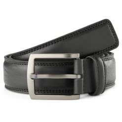 Classic Silver-Tone & Black Leather Belt