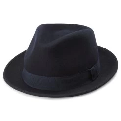 Moda | Navy Blue Wool Trilby Hat With Band