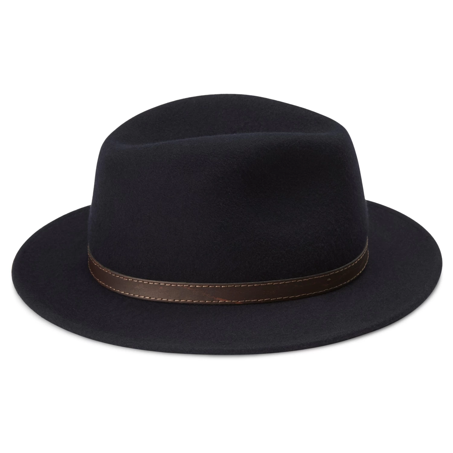 Moda | Navy Blue Wool Flat Brim Fedora Hat - Image 5