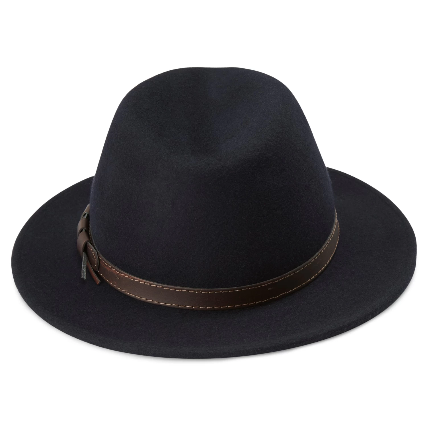 Moda | Navy Blue Wool Flat Brim Fedora Hat - Image 6