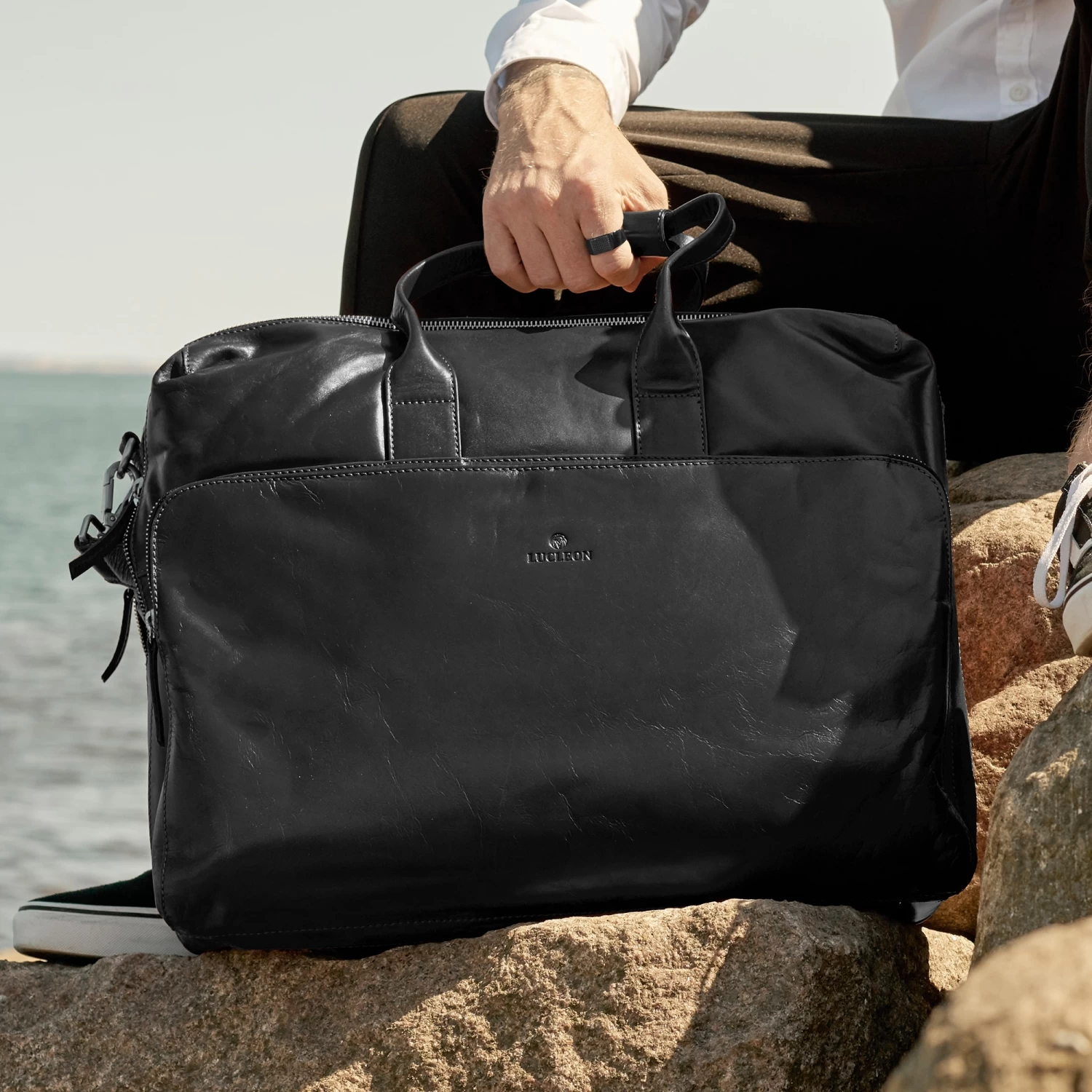 Jasper | Large Black Leather Shoulder Bag - Image 16