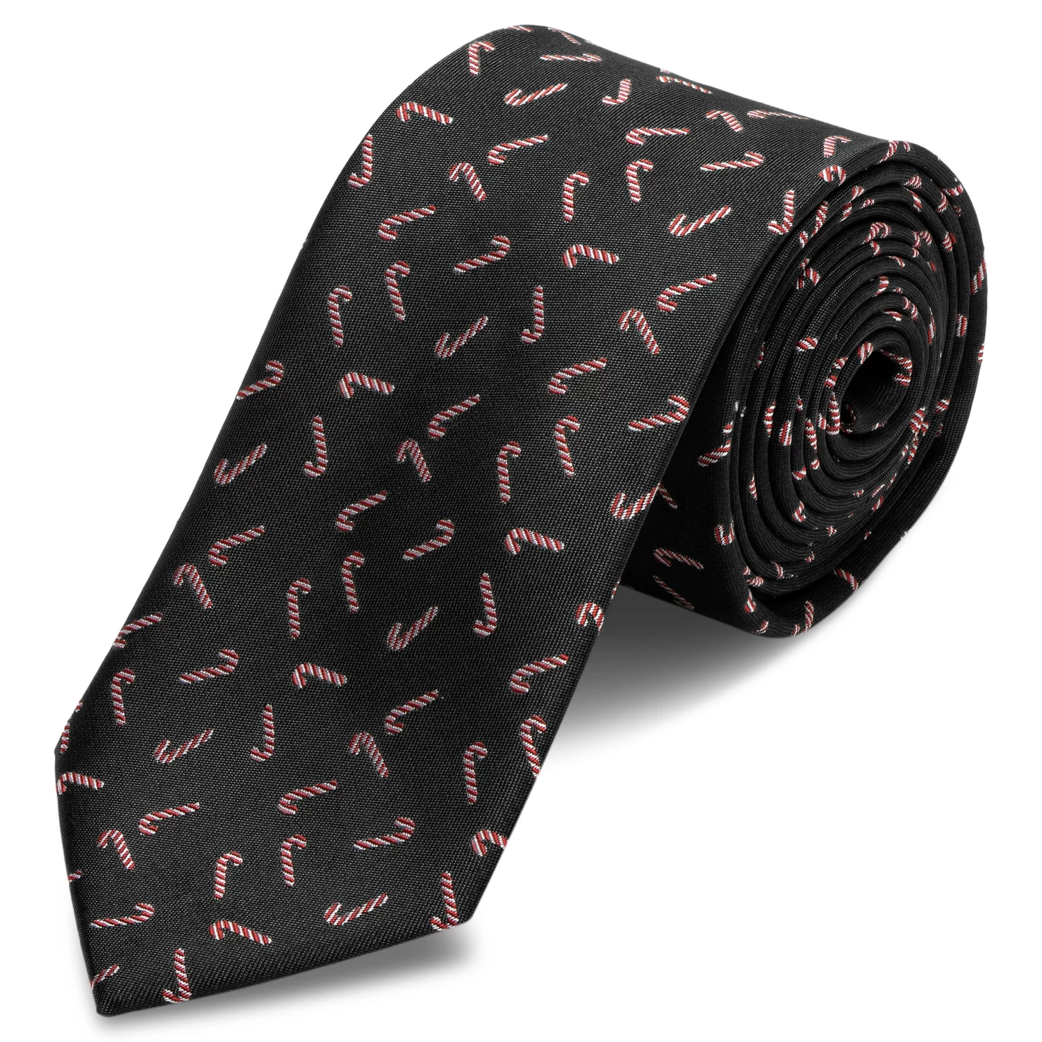 Black Christmas Candy Cane Pattern Polyester Tie