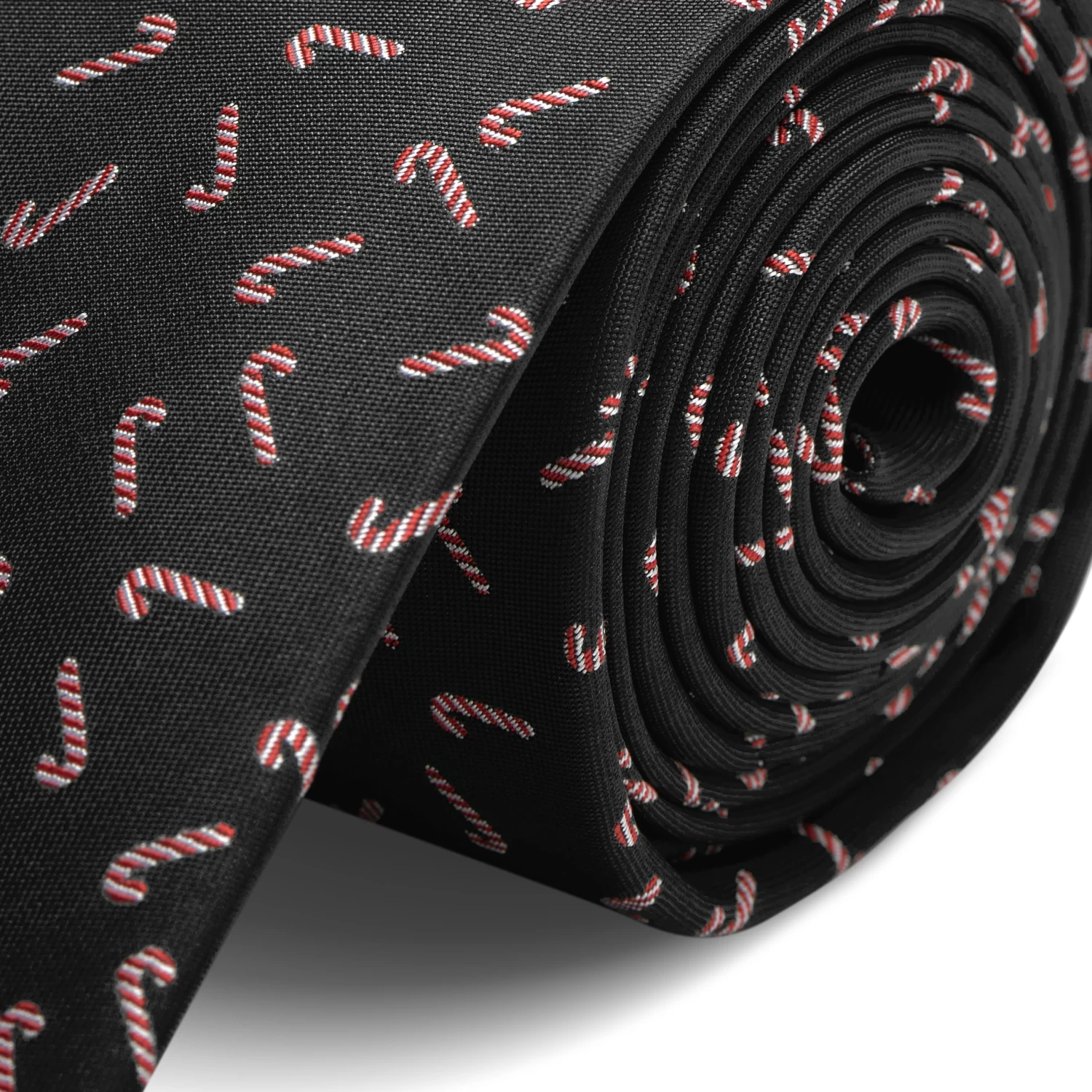 Black Christmas Candy Cane Pattern Polyester Tie - Image 2