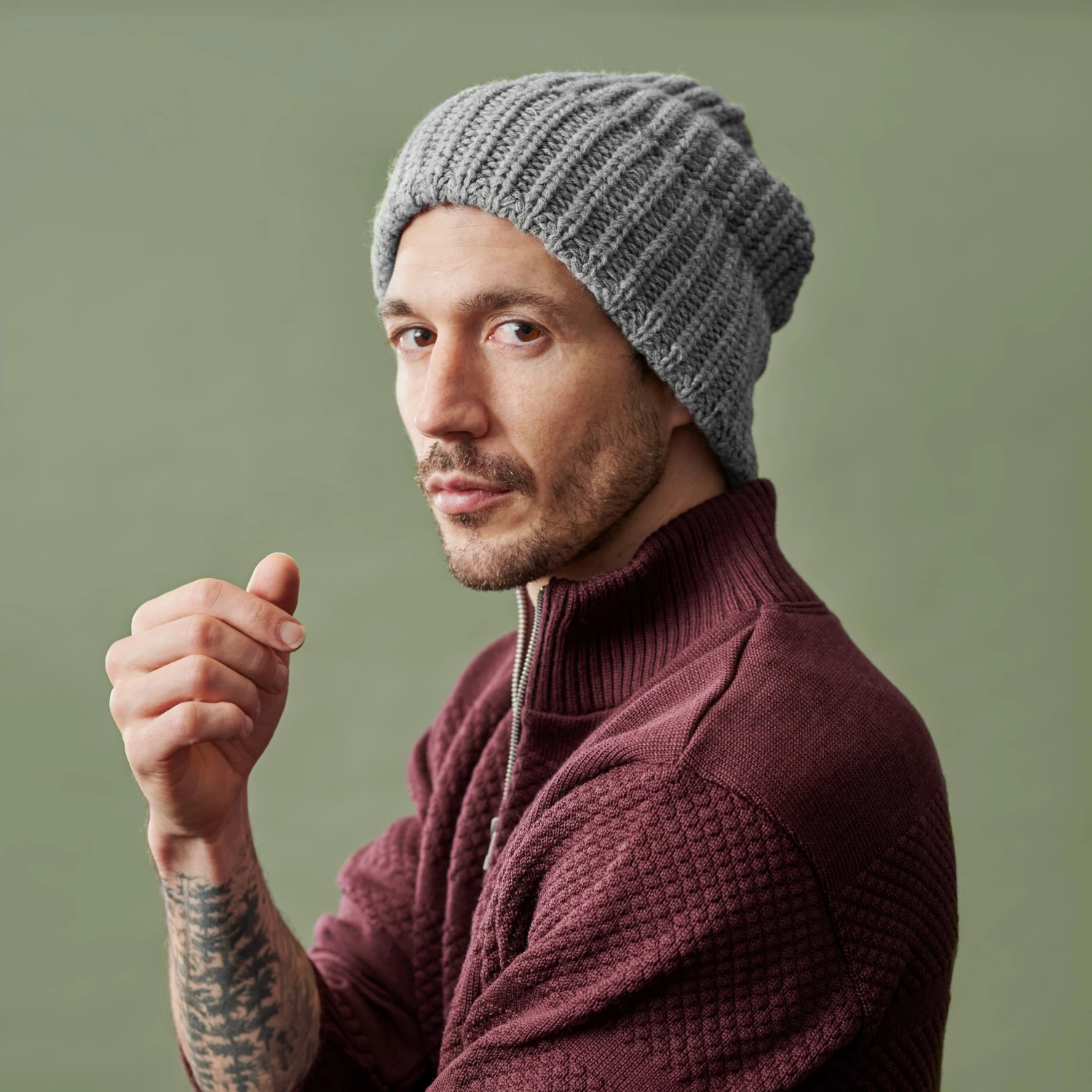 Montagna | Camouflage Gray Chunky Knitted Rib Beanie - Image 6