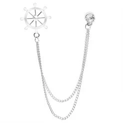 Silver-Tone Ship’s Wheel Zirconia Collar Chain