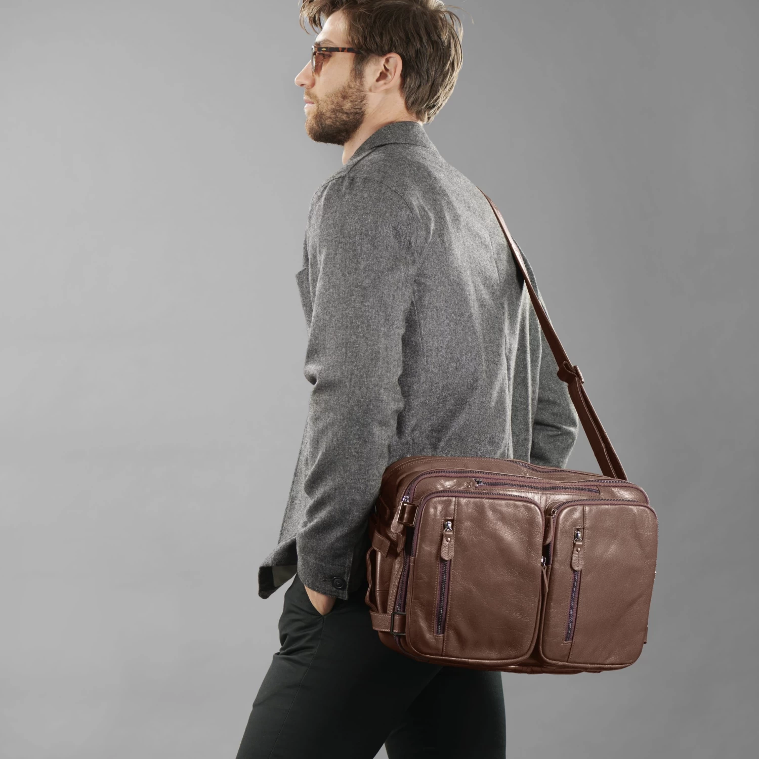 Dark Brown Multi Leather Bag - Image 6