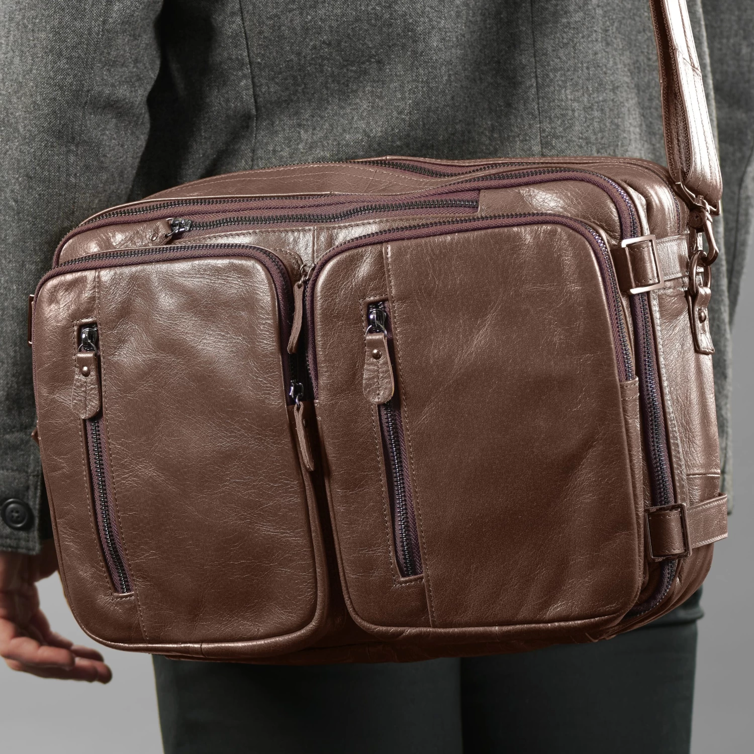 Dark Brown Multi Leather Bag - Image 9