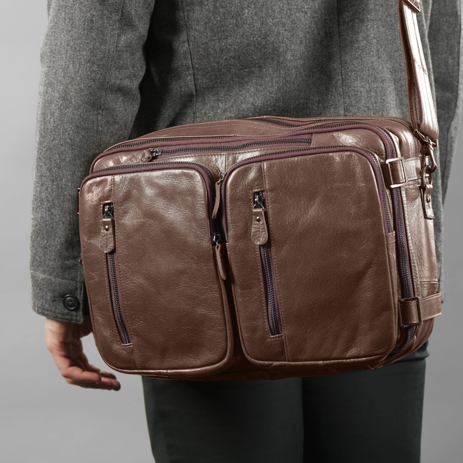 Dark Brown Multi Leather Bag - Image 5