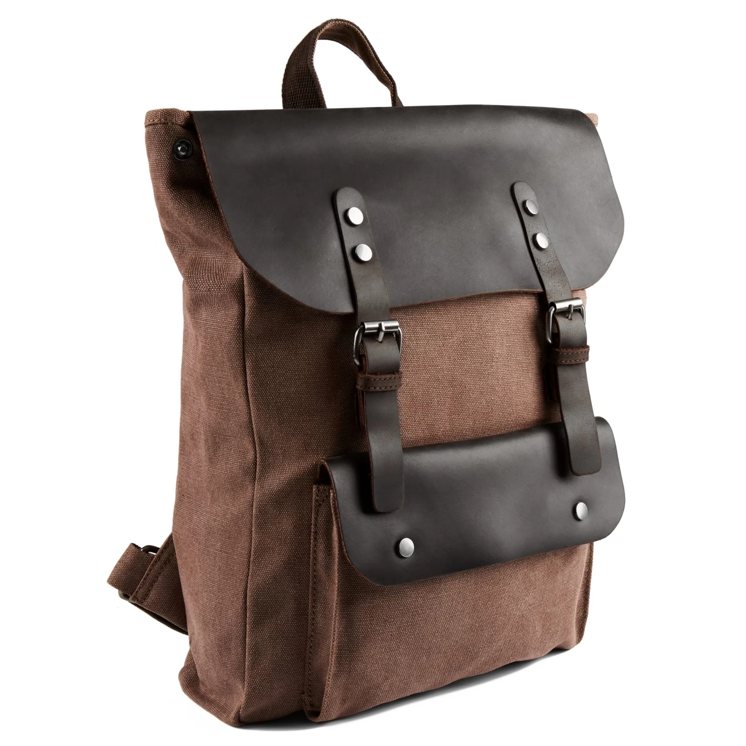 Terracotta Canvas And Black Leather Pullup Backpack - Image 3