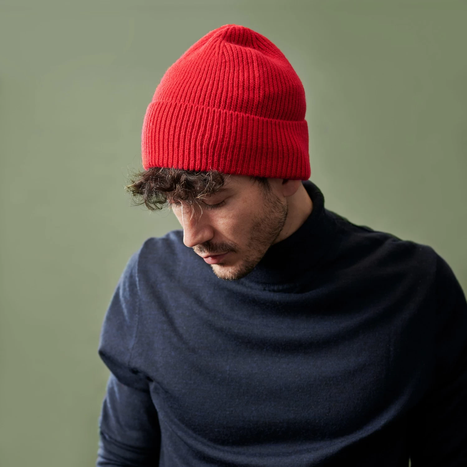 Montagna | Cherry Red Chunky Knitted Rib Beanie - Image 4