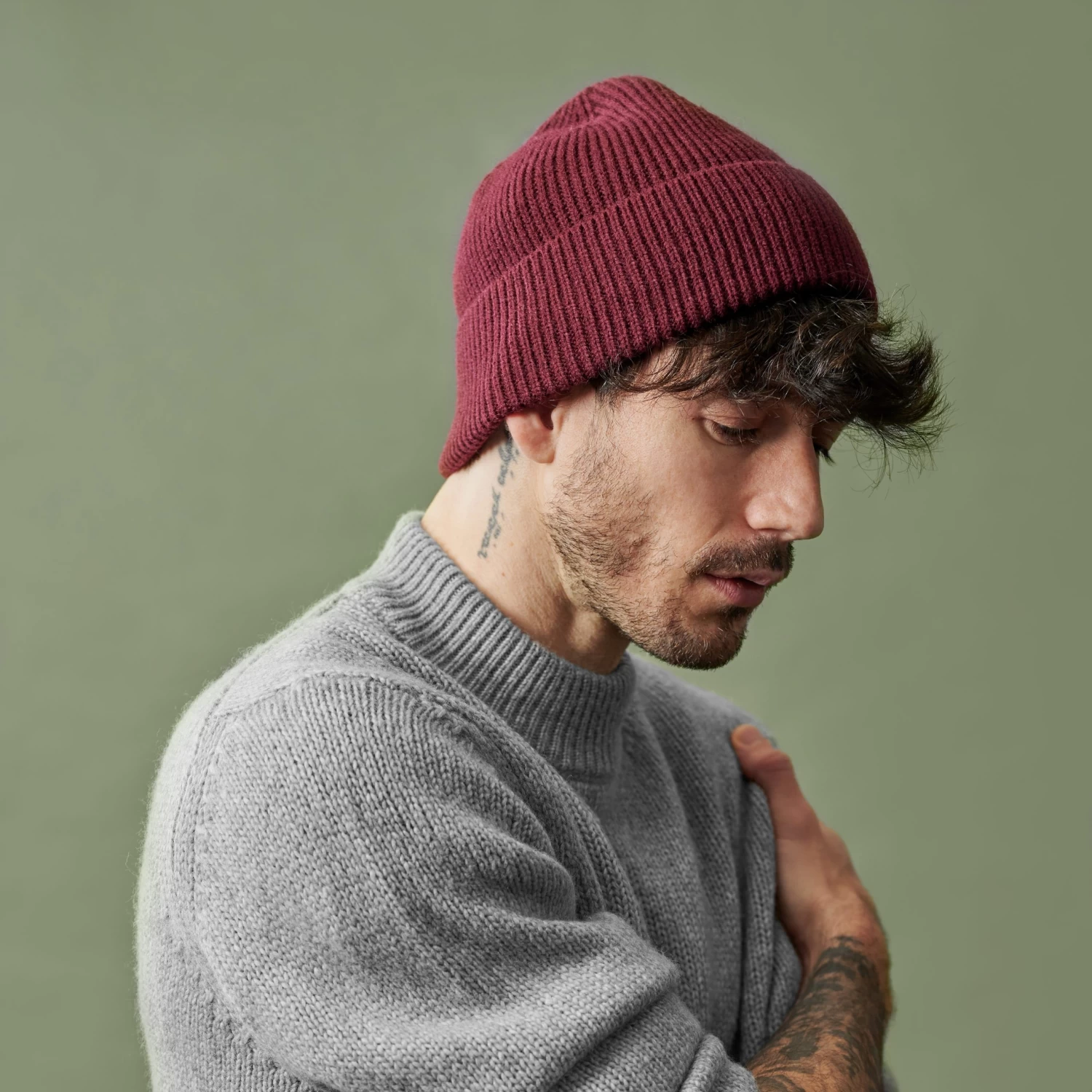Montagna | Wine Chunky Knitted Rib Beanie - Image 5