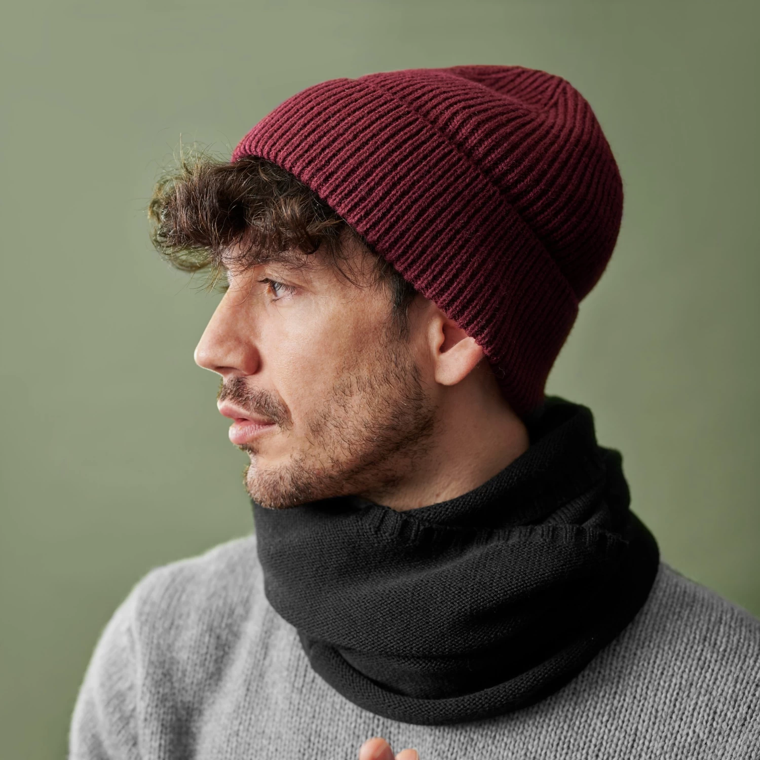Montagna | Wine Chunky Knitted Rib Beanie - Image 6