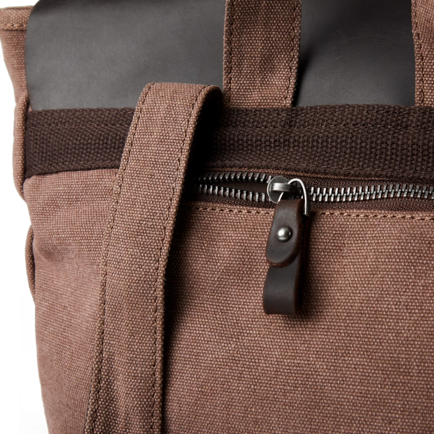 Terracotta Canvas And Black Leather Pullup Backpack - Image 6