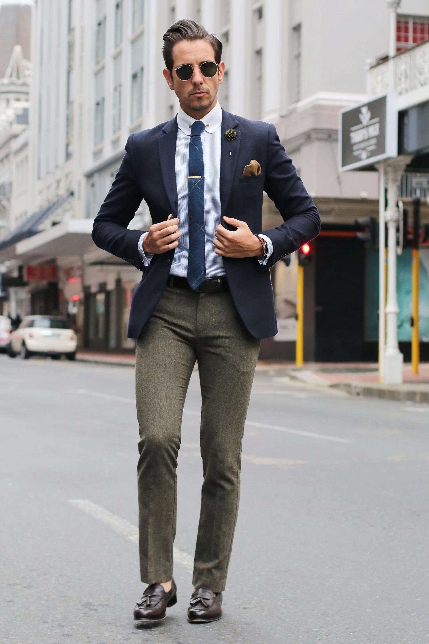 Blue Chequered Handmade Wool Tie - Image 5