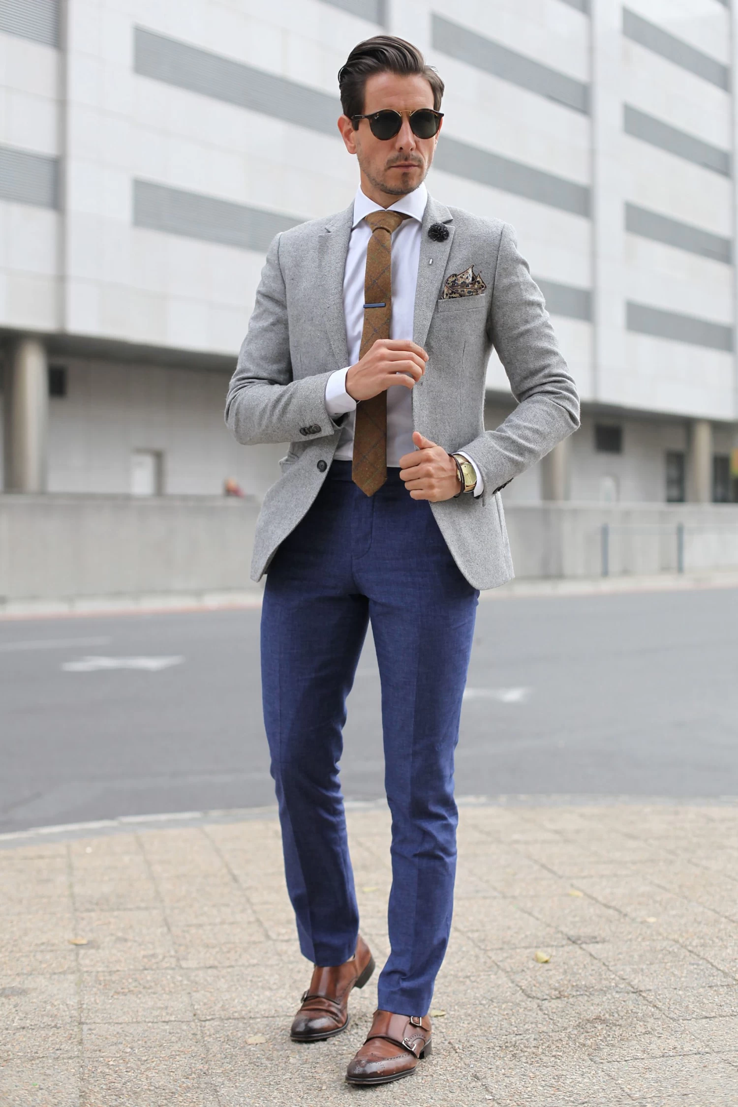 Brown Chequered Handmade Wool Tie - Image 5