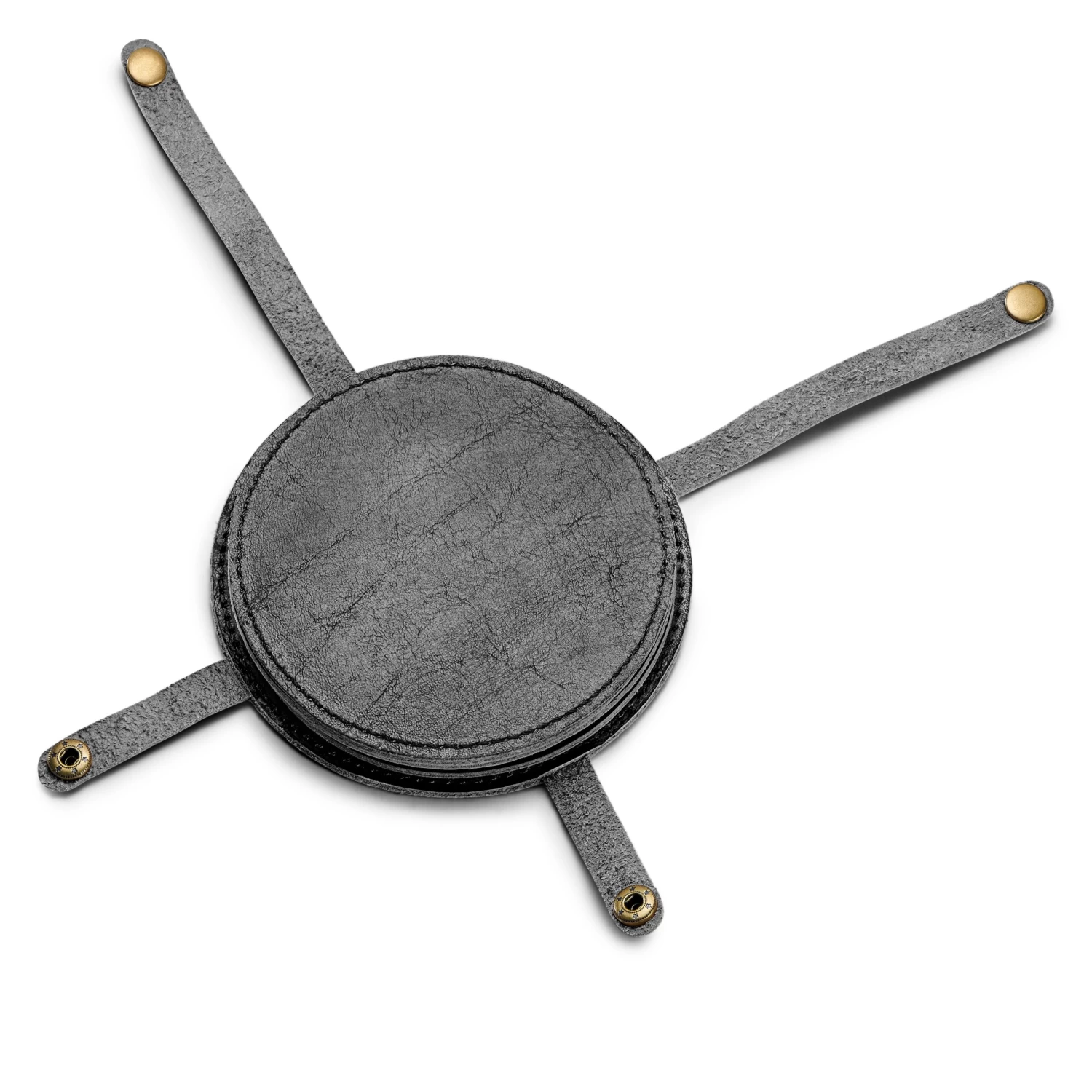 Leather Drinks Coasters And Holder X4 | Black & Round - Image 4