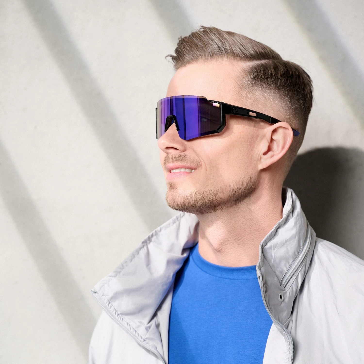 Black & Blue Wraparound Sports Sunglasses - Image 4