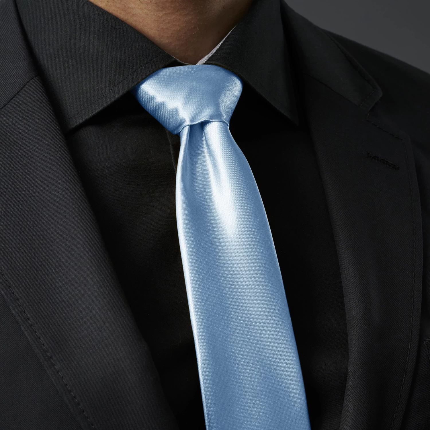 Basic Wide Shiny Baby Blue Polyester Tie - Image 6
