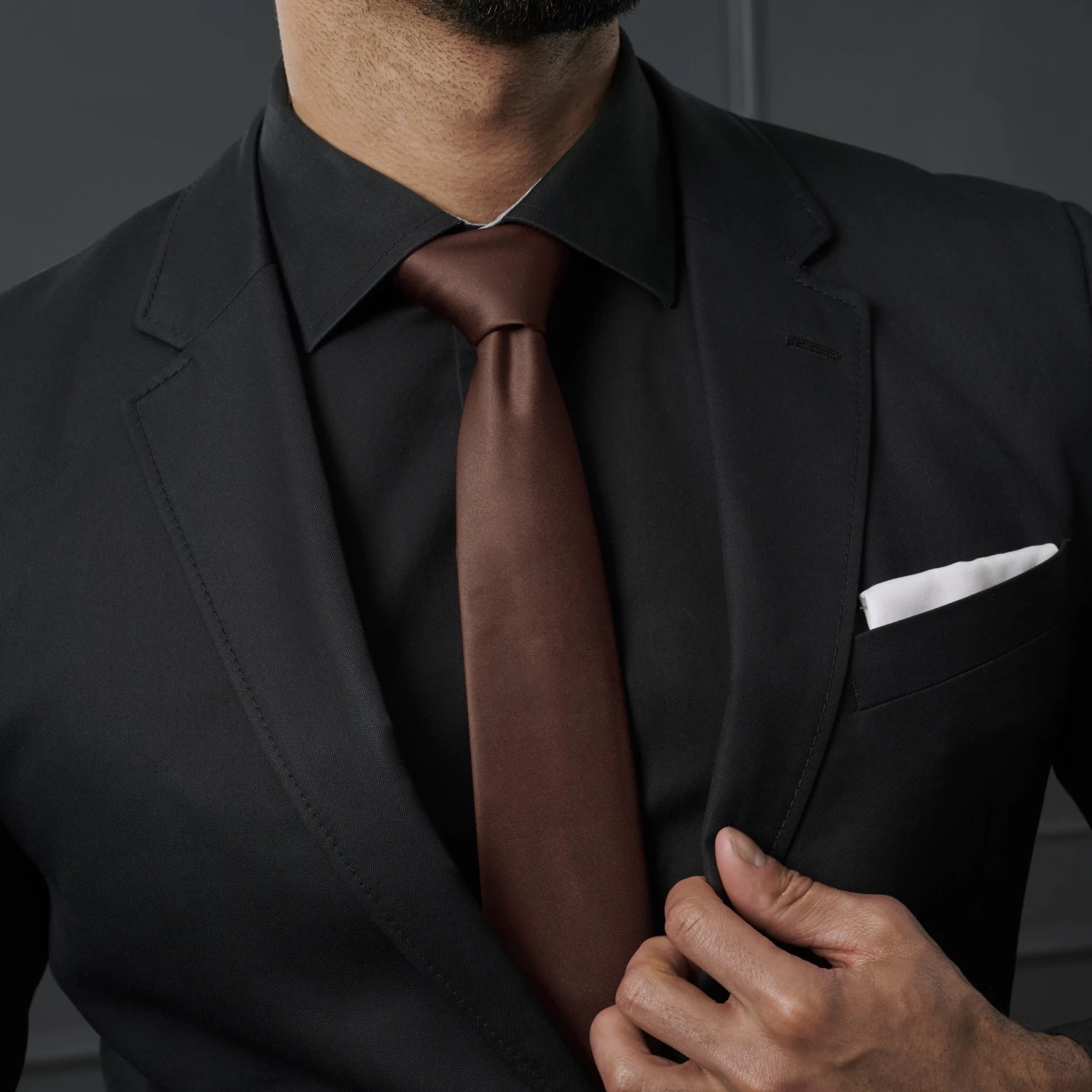 Basic Wide & Long Dark Brown Polyester Tie - Image 3