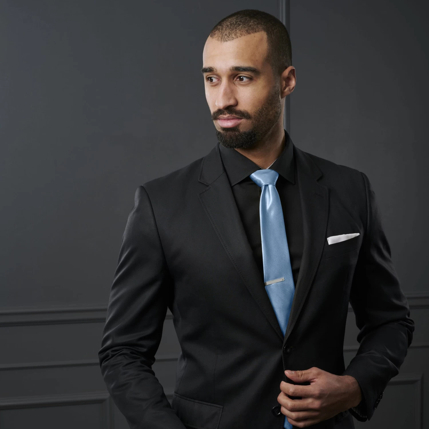 Basic Wide Shiny Baby Blue Polyester Tie - Image 4