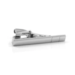 Short Silver-Tone Two Line Tie Clip