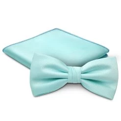 Baby Blue Pre-Tied Bow Tie And Pocket Square Set