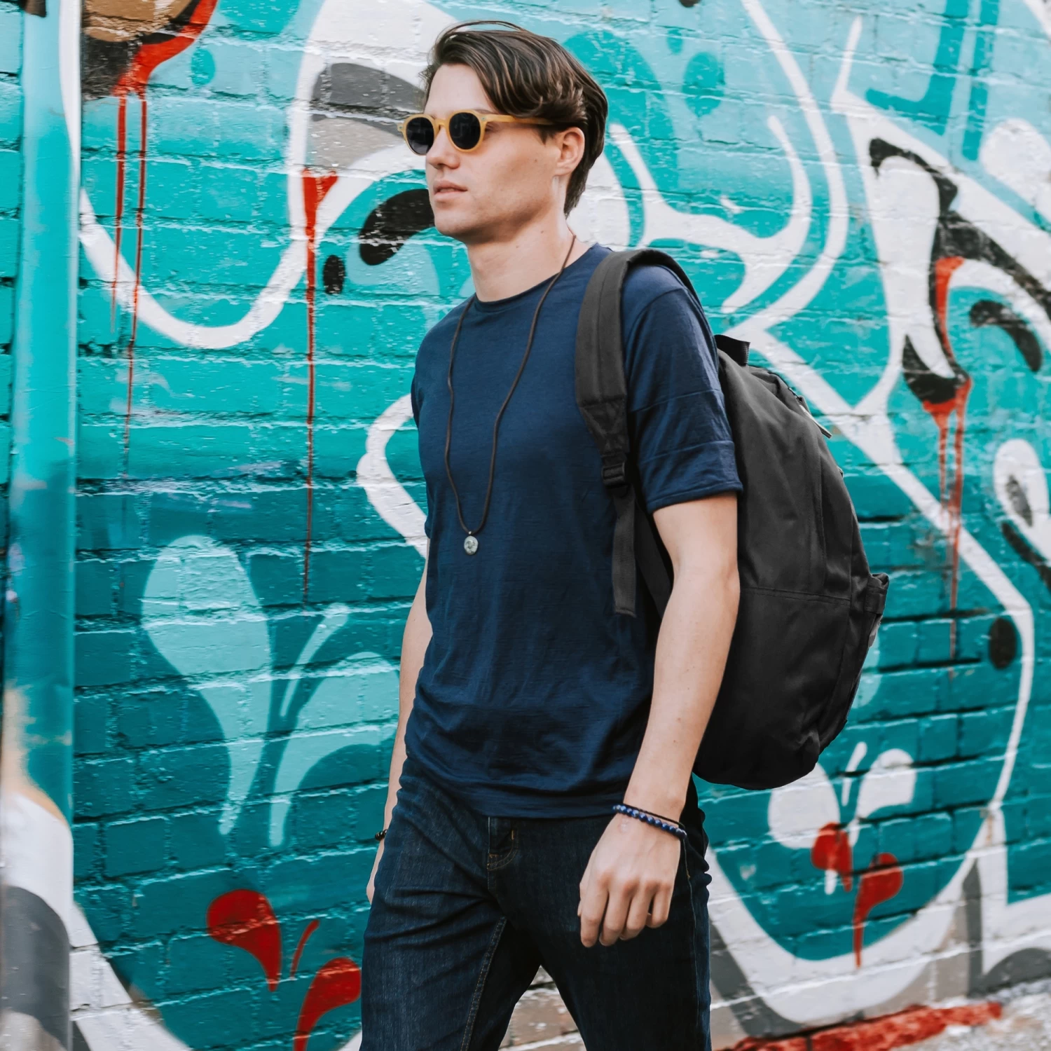 Lewis | Black Polyester & Faux Leather Simple Backpack - Image 10