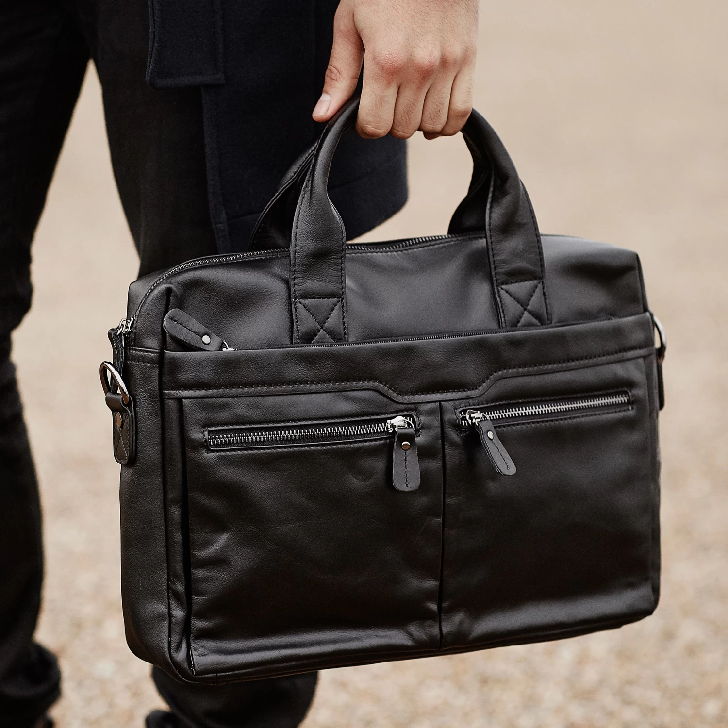 Black Mark Leather Computer Bag - Image 10