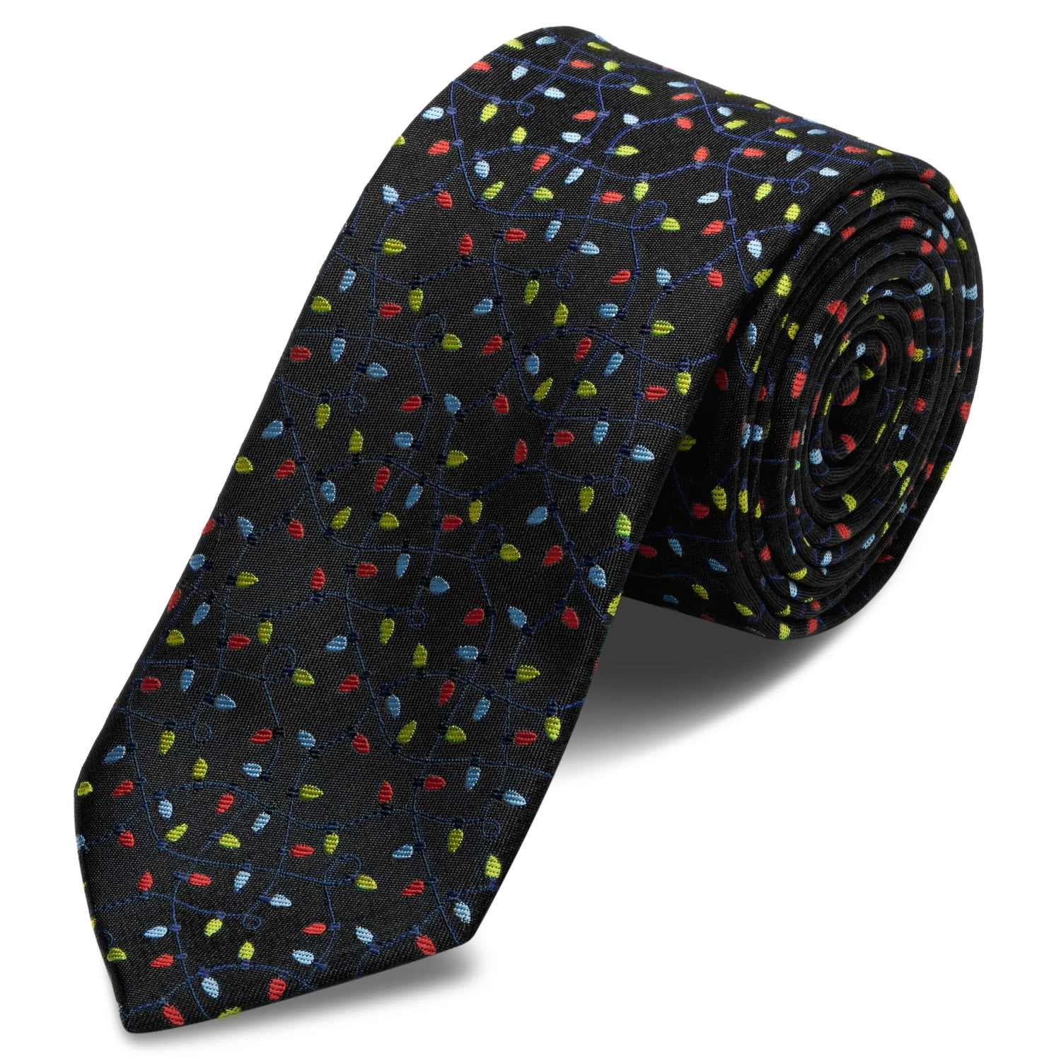 Black Christmas Light Pattern Polyester Tie