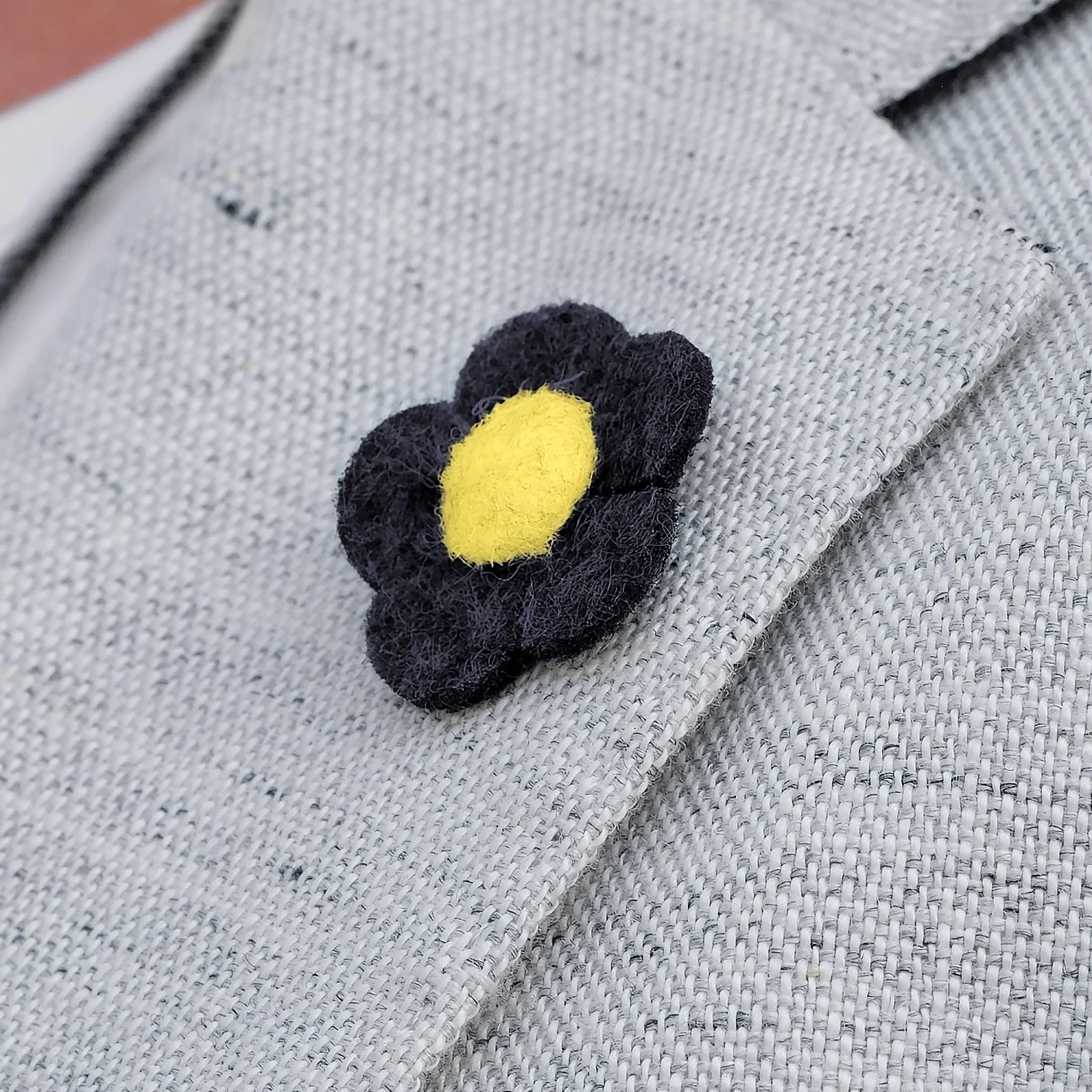 Navy Blue & Lemon Yellow Felt Flower Lapel Pin - Image 5