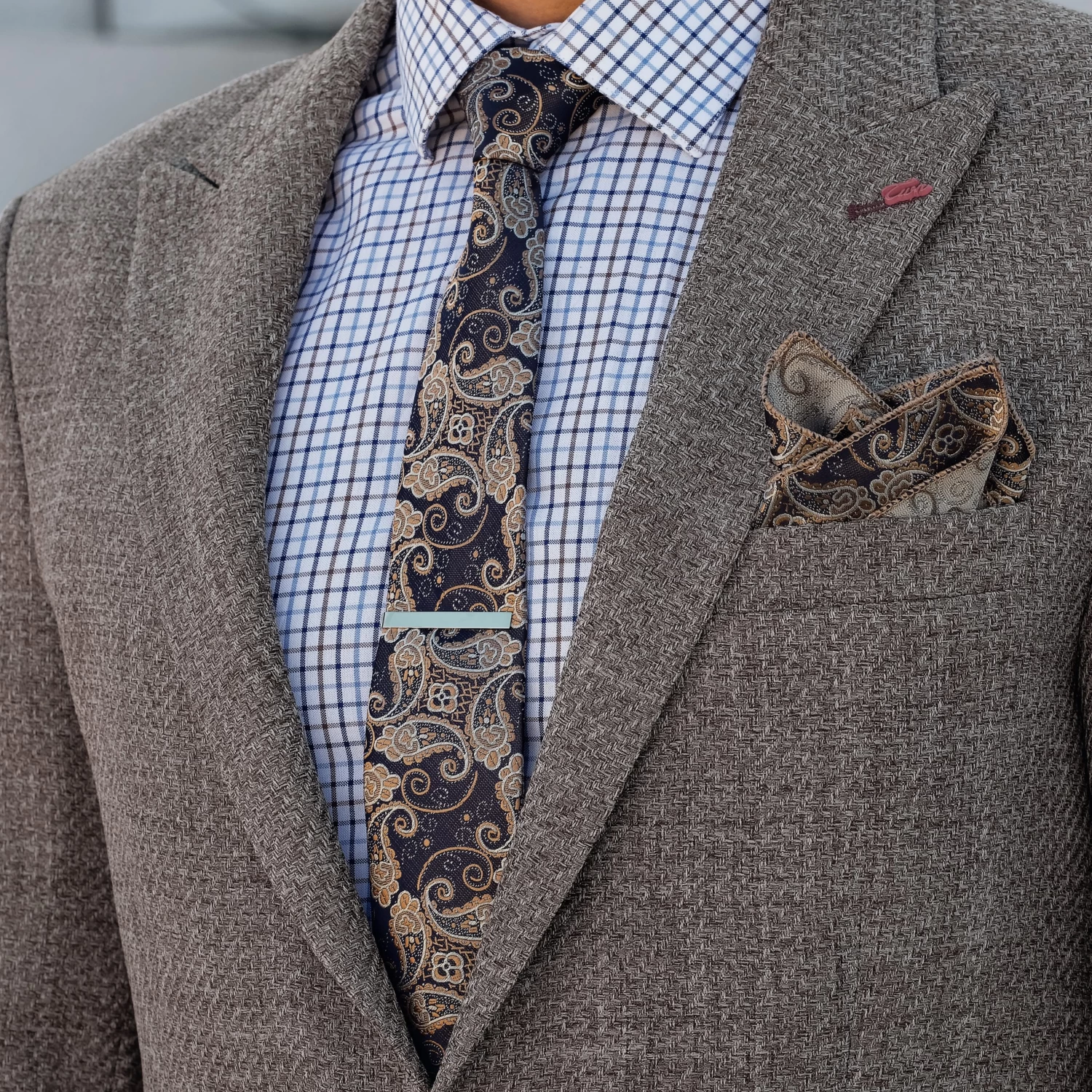 Blue & Gold Paisley Pattern Polyester Tie - Image 5