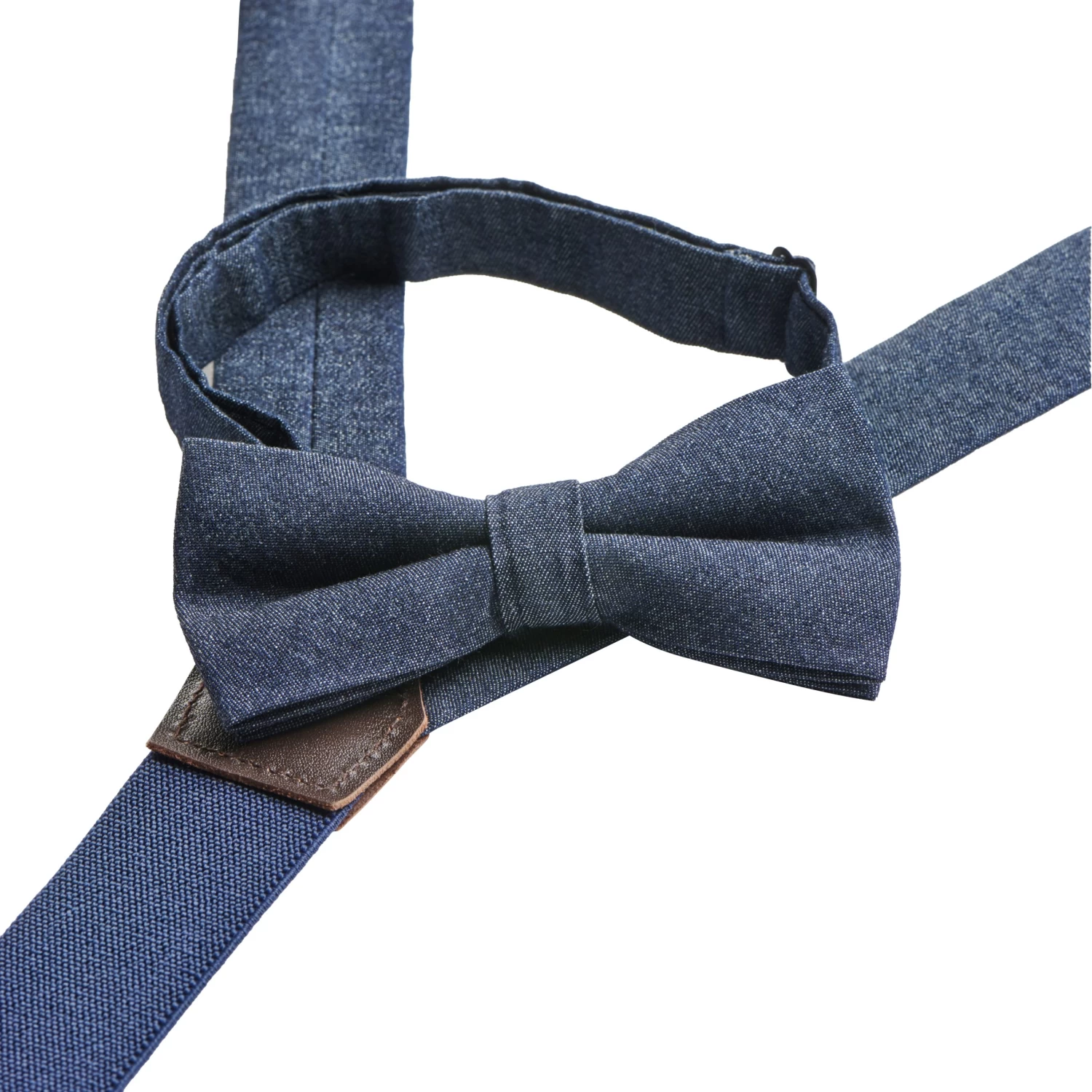 Deep Blue Denim Y-Back Dual Clip Braces & Pre-Tied Bow Tie Set - Image 2