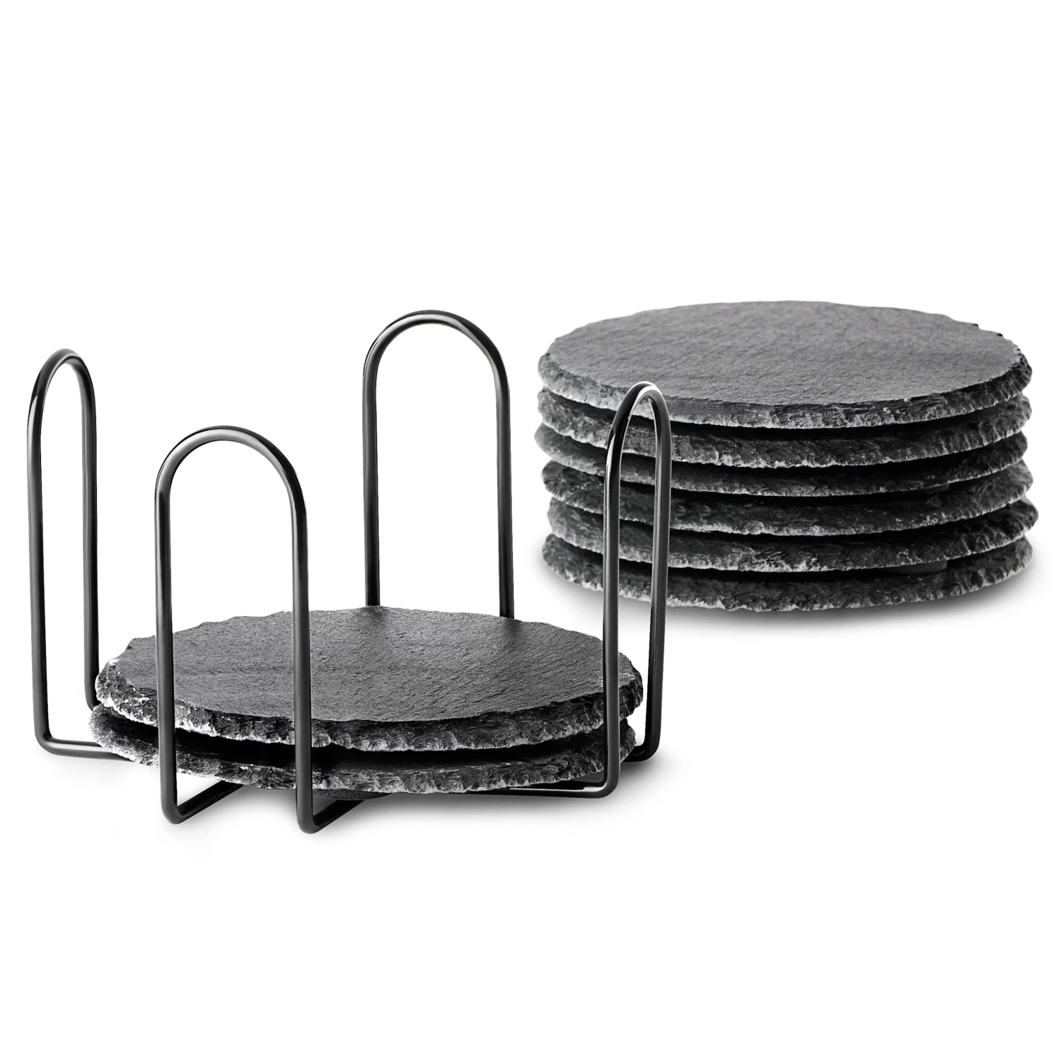 8 Round Stone Drink Coasters & Holder - Image 2