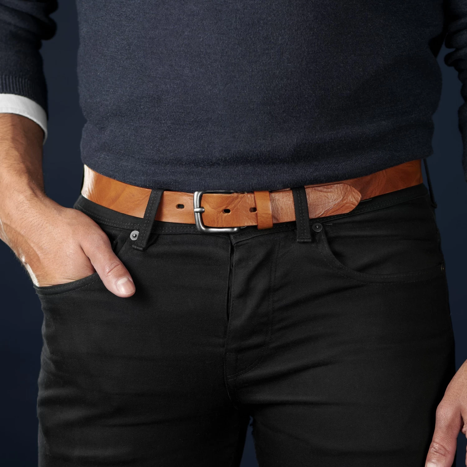 Casual Slim Tan Leather Belt - Image 4