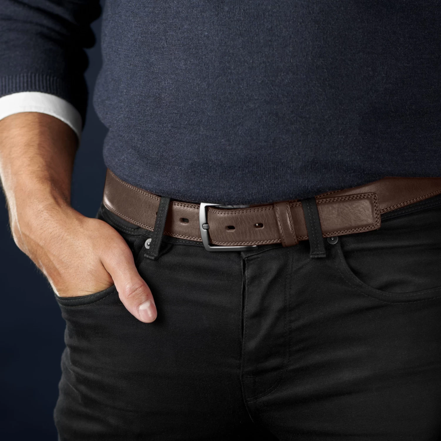 Classic Dark Brown Leather Belt - Image 7