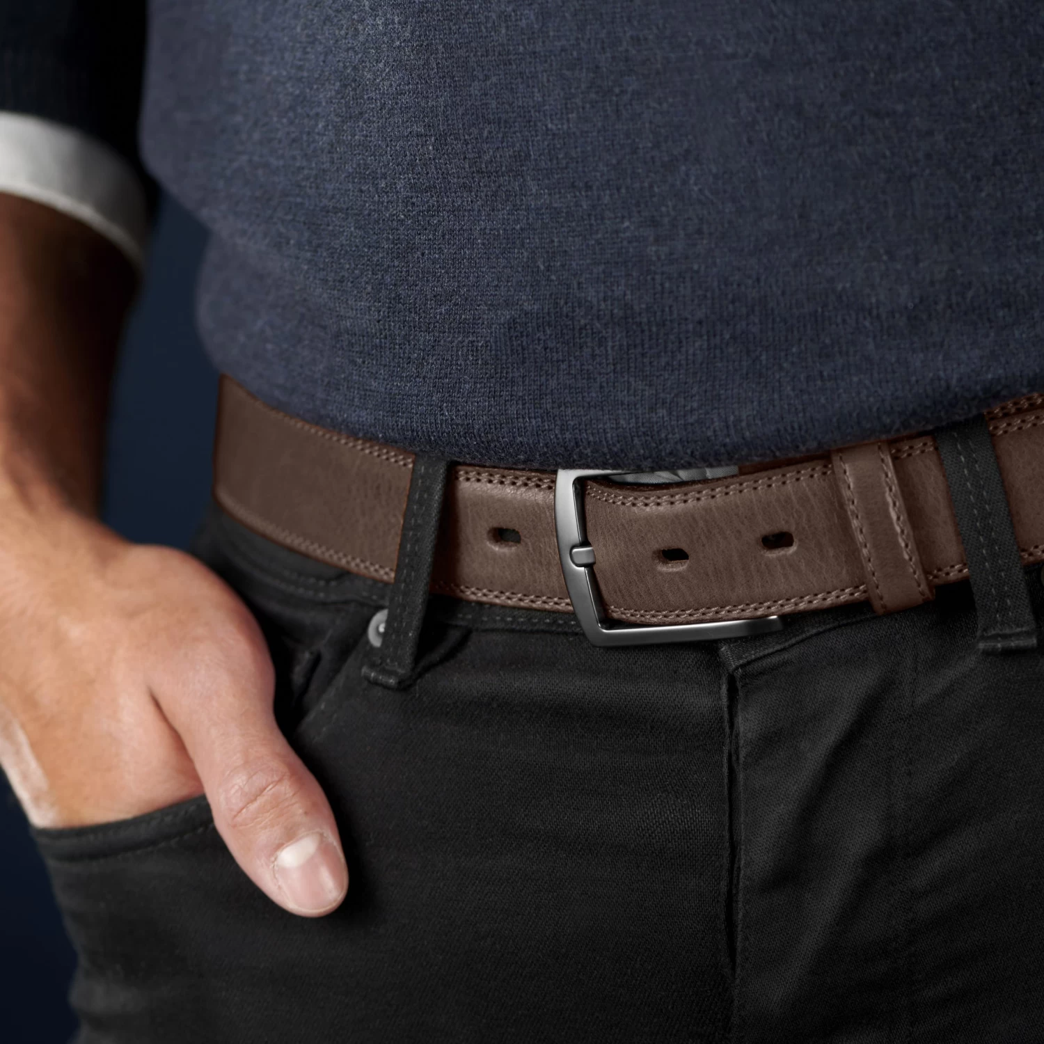 Classic Dark Brown Leather Belt - Image 6