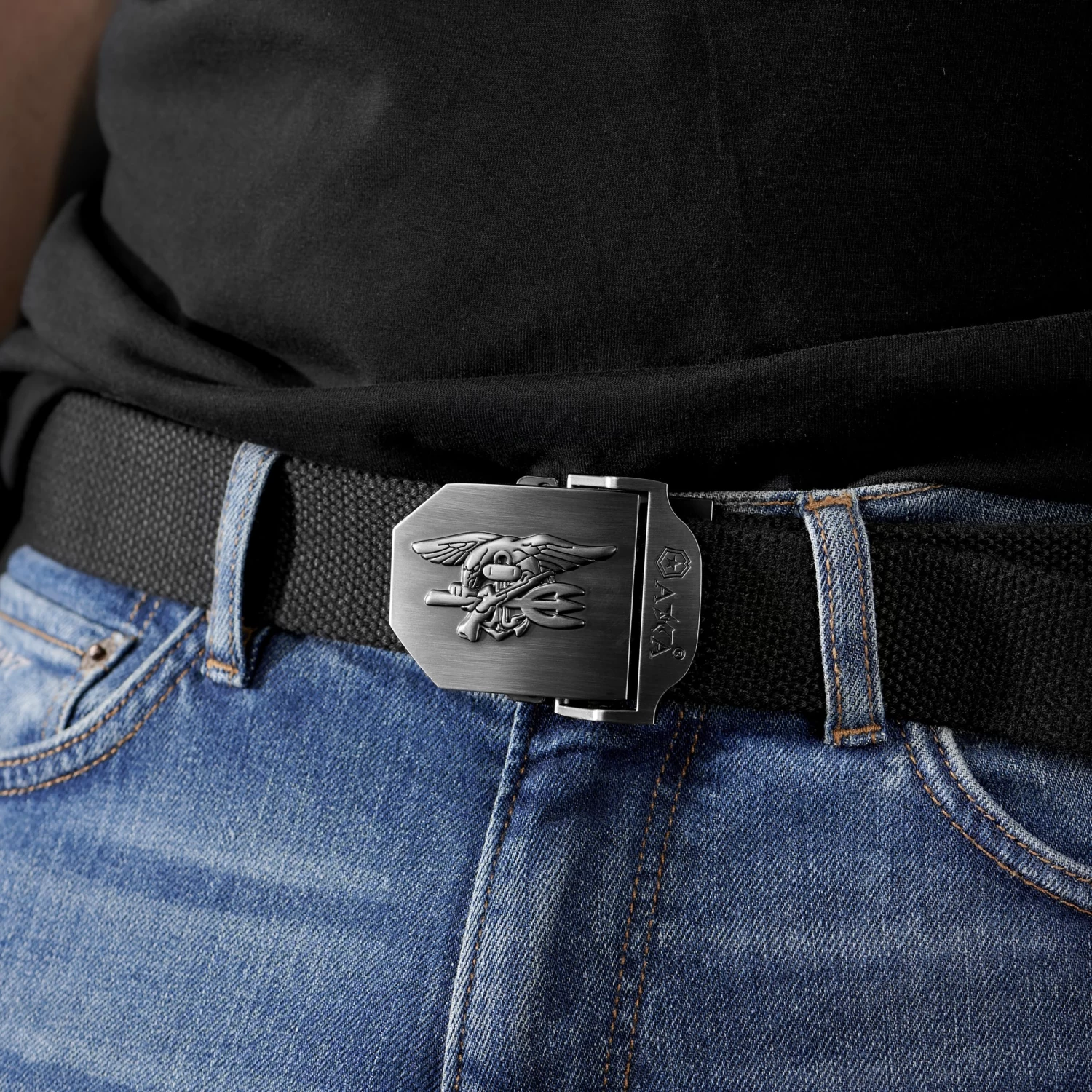 Eagle Buckle Black Canvas Belt - Image 4