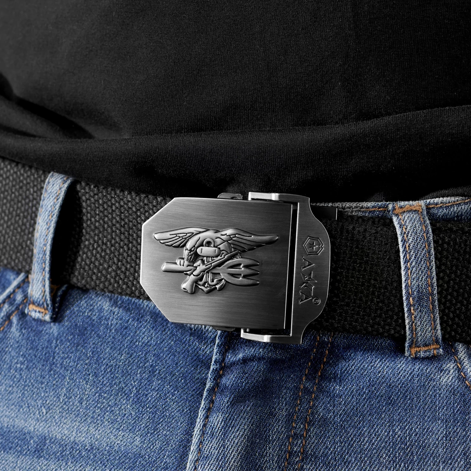 Eagle Buckle Black Canvas Belt - Image 6