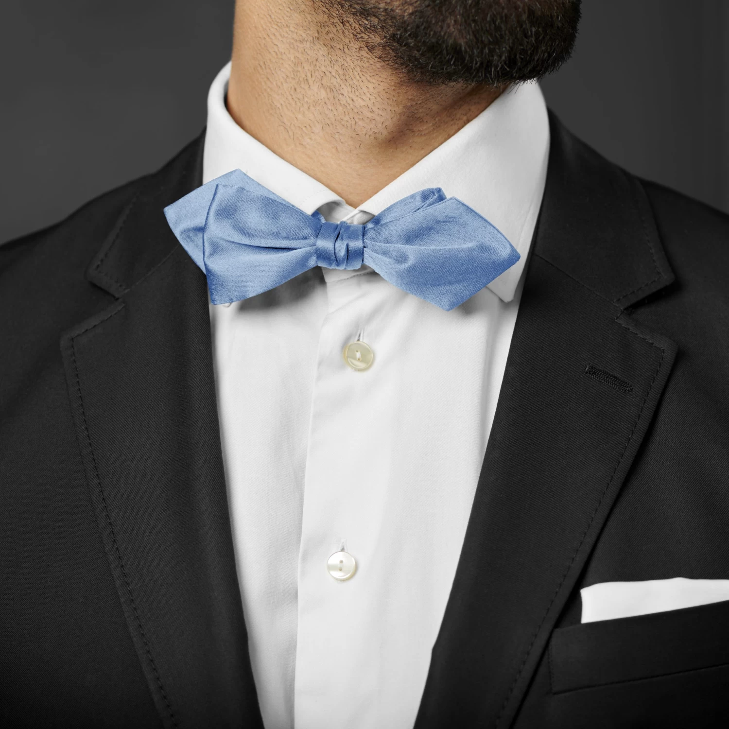Shiny Baby Blue Basic Pointy Pre-Tied Bow Tie - Image 3