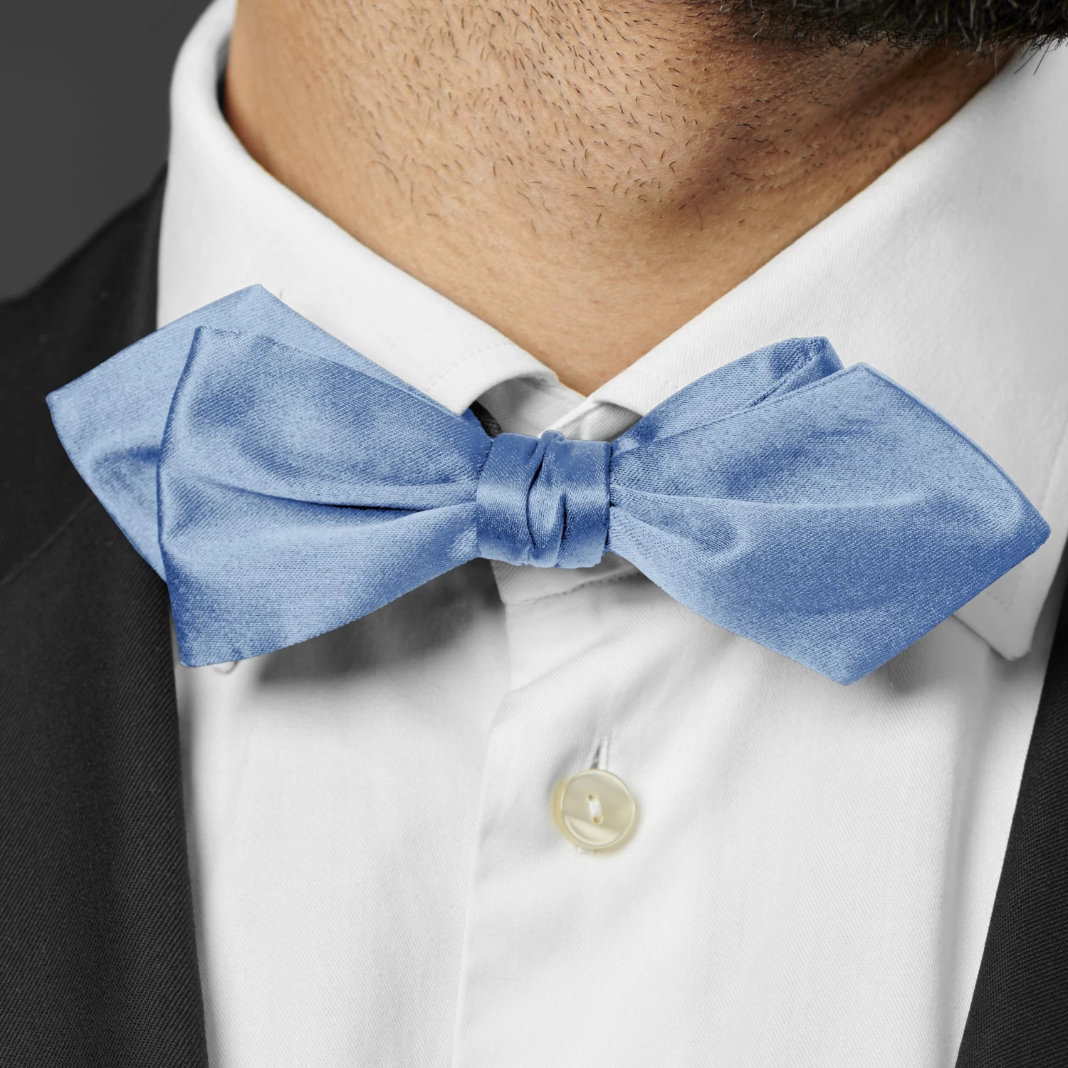 Shiny Baby Blue Basic Pointy Pre-Tied Bow Tie - Image 5