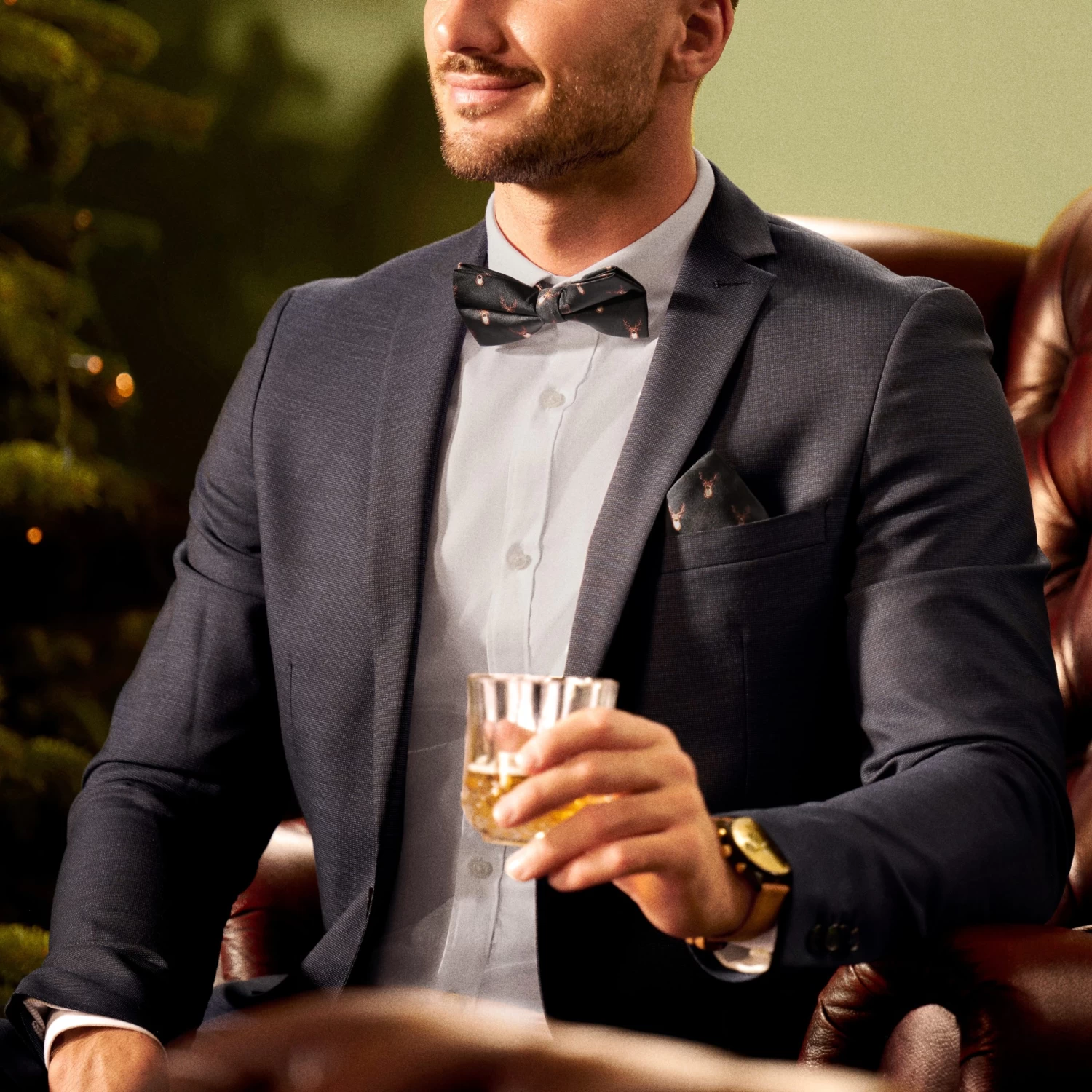 Black Christmas Reindeer Pattern Pocket Square - Image 2