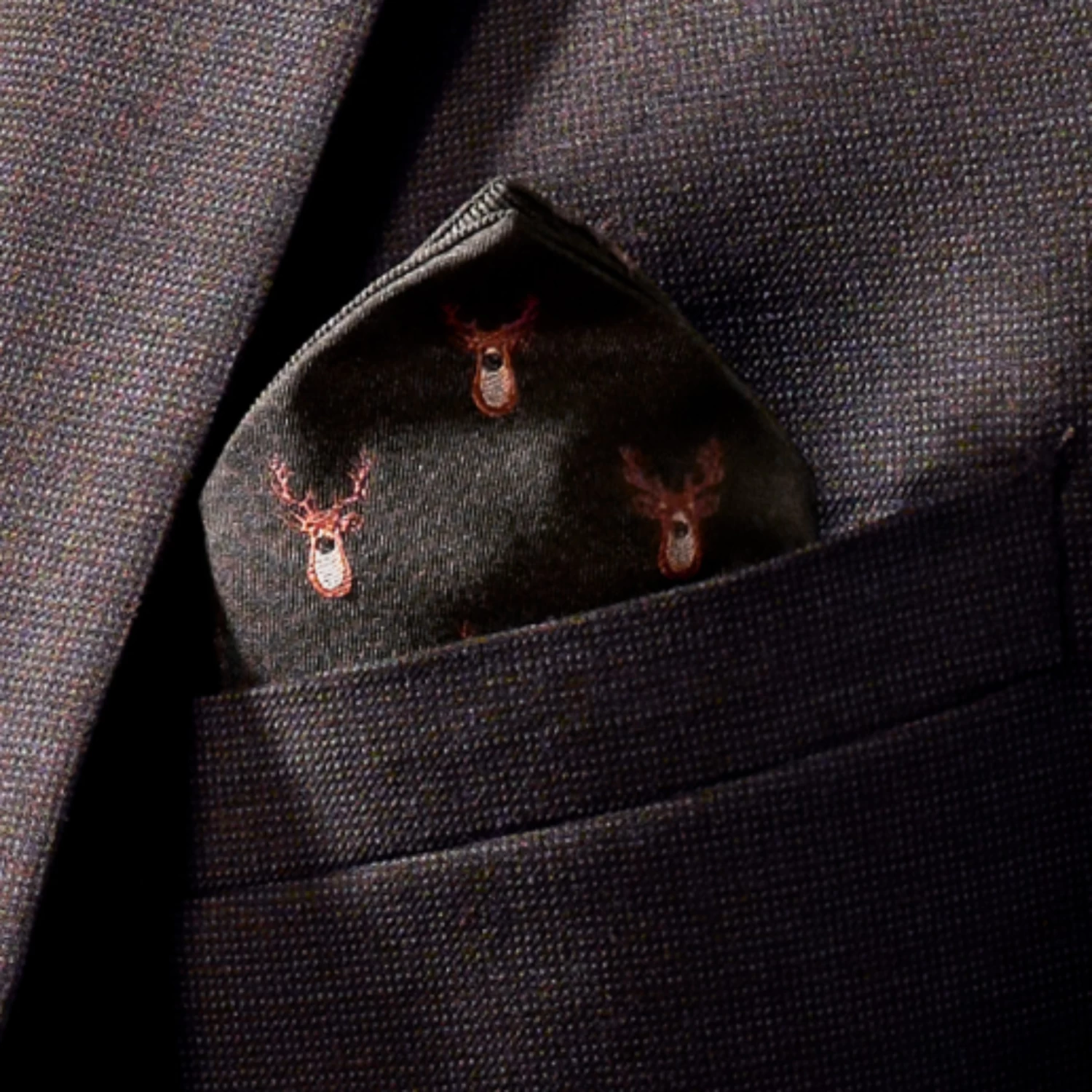 Black Christmas Reindeer Pattern Pocket Square - Image 8