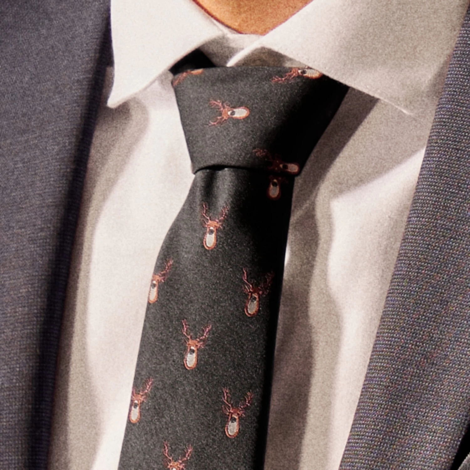 Black Christmas Reindeer Pattern Polyester Tie - Image 5