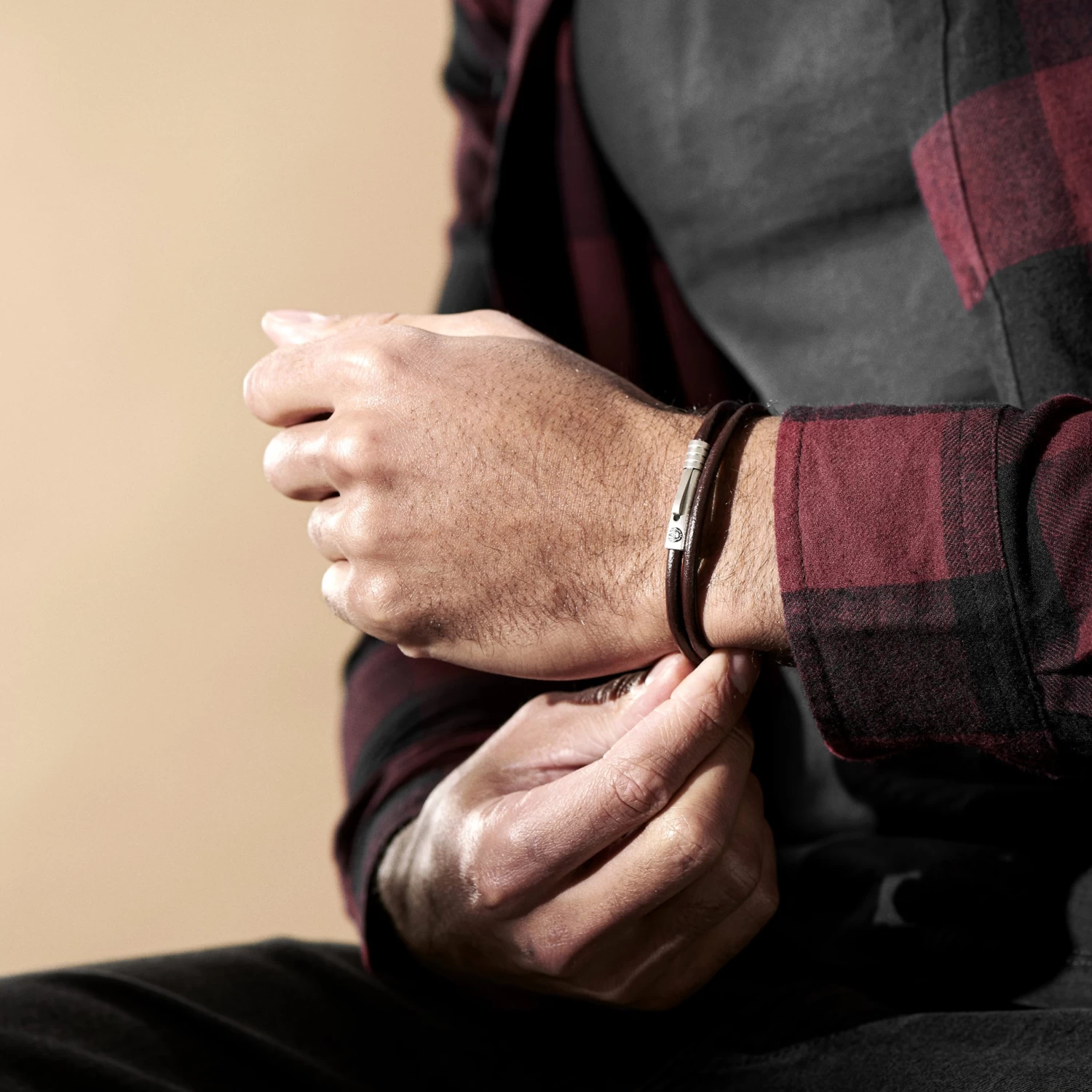 Collins | Simple Brown Leather Wrap Around Cord Bracelet - Image 2