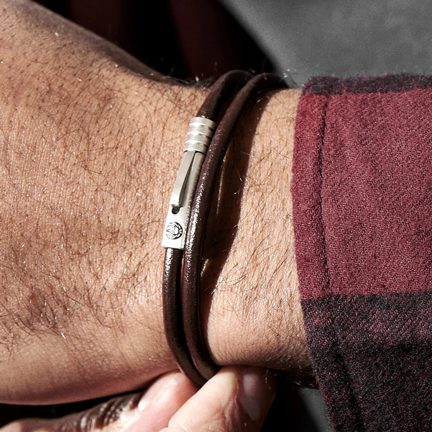Collins | Simple Brown Leather Wrap Around Cord Bracelet - Image 7